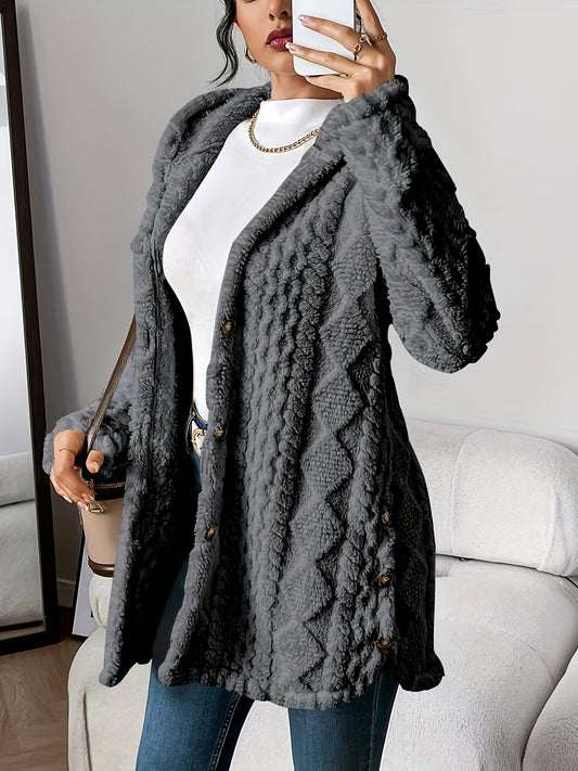 Autumn-Winter Warm Fashion Jacquard Plush Hooded Cardigan Coat