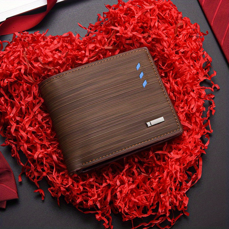 Men's Casual PU Leather Wallet With Card Slots, Zipper Coin Purse, Money Clip Christmas Gift