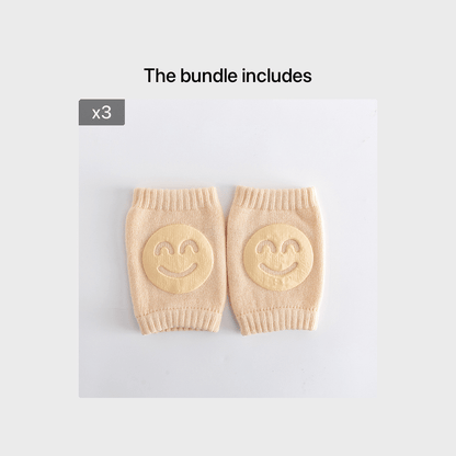 Boys Casual Knitted Knee Pads With Smile Face, Thermal Joint Protector For Autumn And Winter