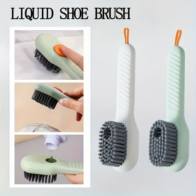 [Popular Choice] Ergonomic shoe brush with long handle and built-in soap dispenser - Soft bristles for gentle cleaning, ideal for cleaning shoes, boots and jewelry