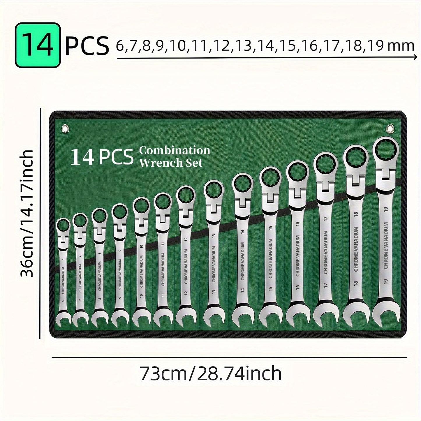 14pcs/7pcs/4pcs Adjustable Head Ratchet Wrench Set | Mirror Chrome Plated Square Drive Quick Ratchet Full Set, Home Auto Repair Tools, Hardware Tools, Ideal Gift for Husband or Father - DAZOSHO