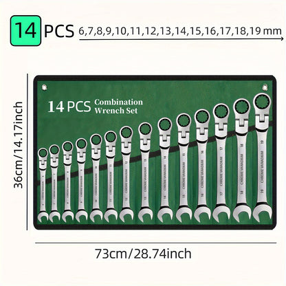 14pcs/7pcs/4pcs Adjustable Head Ratchet Wrench Set | Mirror Chrome Plated Square Drive Quick Ratchet Full Set, Home Auto Repair Tools, Hardware Tools, Ideal Gift for Husband or Father - DAZOSHO