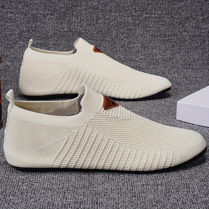 Men'S Casual Slip-On Sneakers - Beige Fabric, Round Toe, Rubber Sole, All-Season Athletic Shoes for Walking, Hiking, Tennis, and Daily Wear, Casual Athletic Shoes | Modern Casual Sneakers | Slipon Comfort