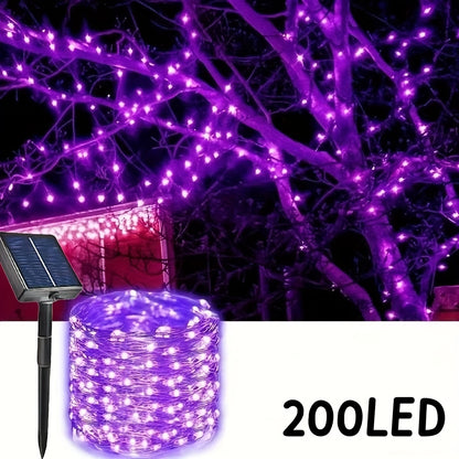 [Christmas] Solar-Powered LED Fairy Light Strings With 50/100/200/300 Leds For Outdoor Garden Decoration, Perfect For Christmas Trees, Porches, And Lawns, Featuring Light Control And Solar Energy Supply