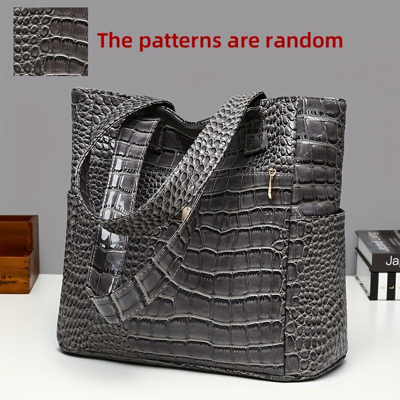 [Versatile Fashion Handbag] Stylish Crocodile Pattern Handbag | Large Capacity, Multi-Pocket, PU Material, Zipper Closure, Available in Multiple Colors (Red, White, Blue, Black, Brown, Pink, Orange, Green, Purple)
