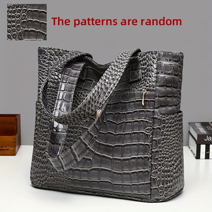 [Versatile Fashion Handbag] Stylish Crocodile Pattern Handbag | Large Capacity, Multi-Pocket, PU Material, Zipper Closure, Available in Multiple Colors (Red, White, Blue, Black, Brown, Pink, Orange, Green, Purple)
