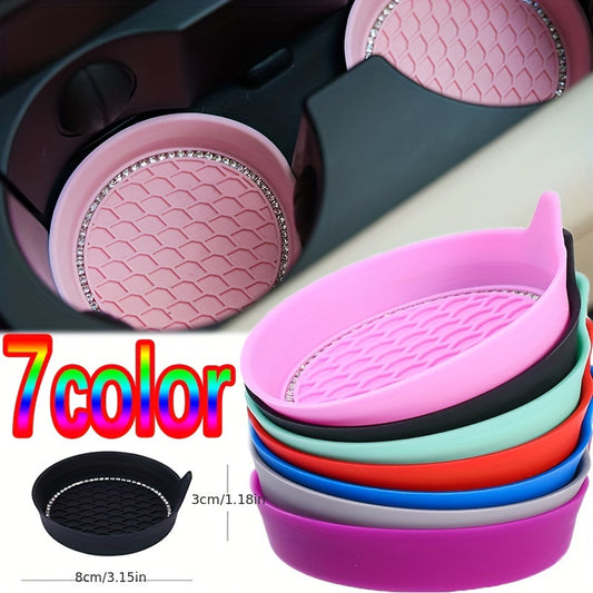 2PCS Silicone Car Cup Coasters with Non-Slip Rhinestone Design, Universal Vehicle Cup Holder Interior Accessories