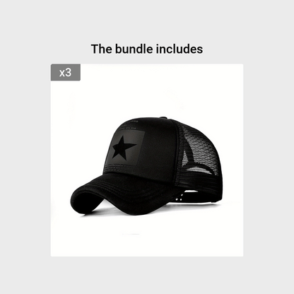 Men'S Black Mesh Baseball Cap with Star Logo - Breathable Six-Panel Design, Adjustable Fit, Casual Sporty Style for Outdoor Activities, Baseball Cap, Summer Headwear, Stylish Headgear, Durable Headwear, Mesh Fabric Cap, Streetwear Lovers, Lightweight Head