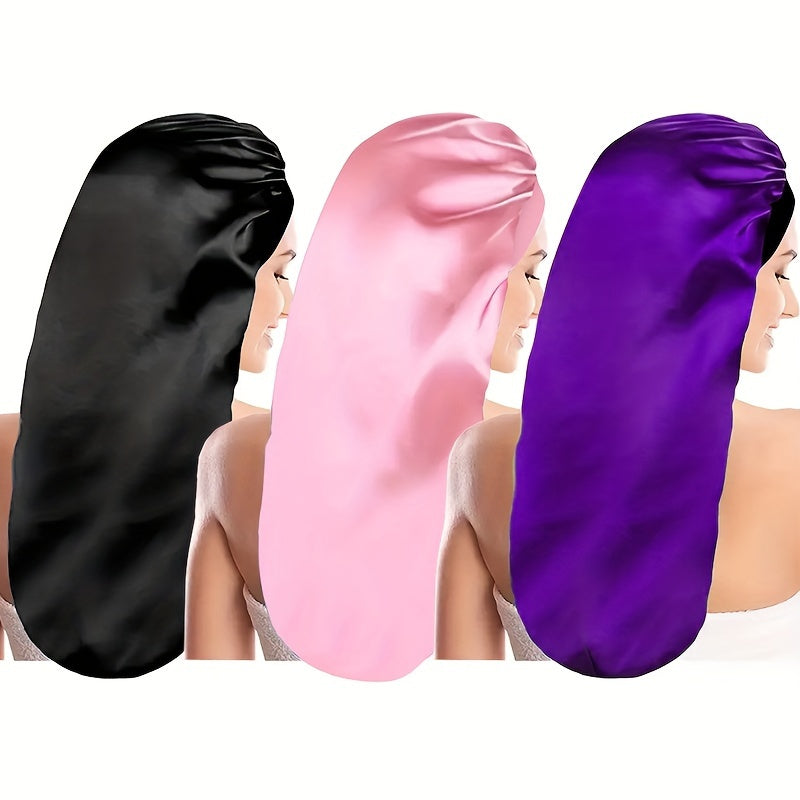[1pc Satin Sleep Bonnet] 1pc Extra Large Satin Sleep Bonnet for Women - Long Hair Protection for Straight Curly Dreadlock And Braids, Night Cap - Bathroom Accessories