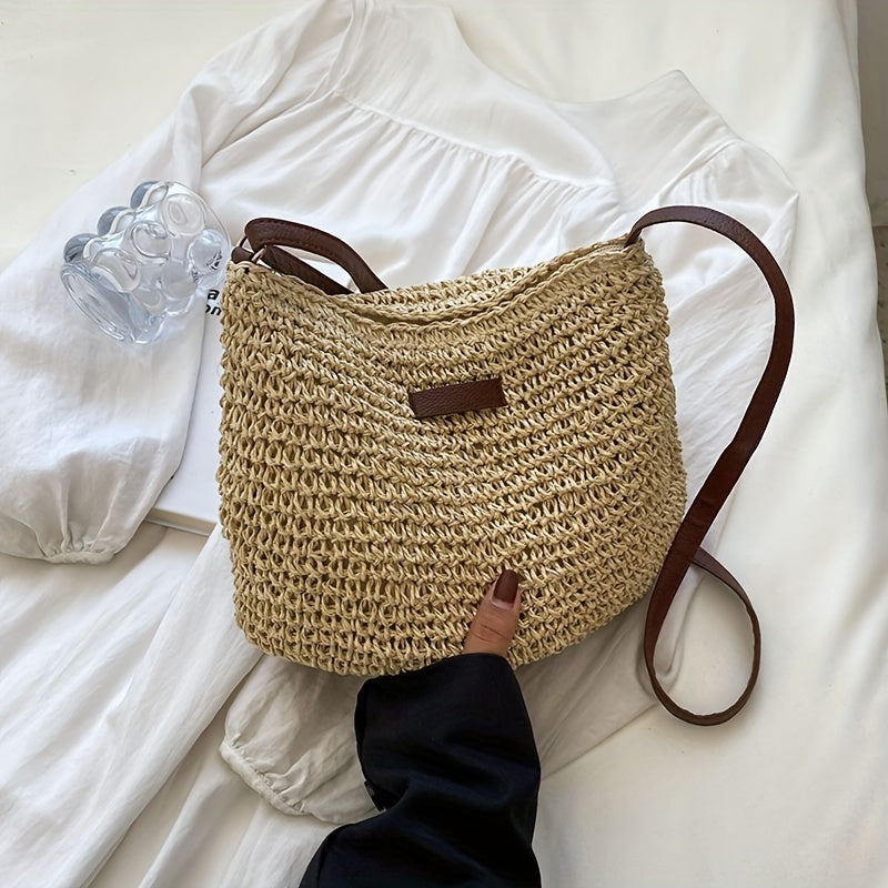 [Summer Rattan Bag] Handmade Rattan Crossbody Bags | Women Saddle Straw Woven Shoulder Bag Small Handbags