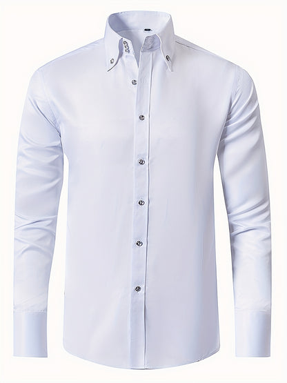 Men' S Shirt with Diamond Buttons, Elegant Solid Color for Wedding, Party, Business, Daily Wear