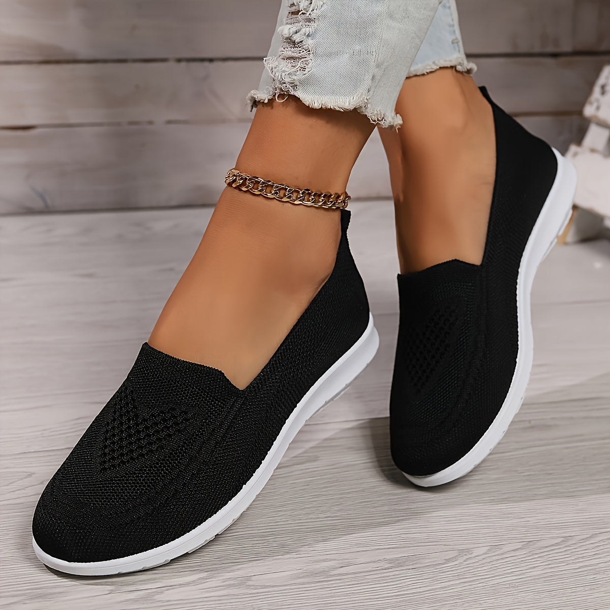 [Breathable Knitted Sneakers] Breathable Knitted Slip-On Sneakers | TLCAS2 Women's Casual Flat Sports Shoes