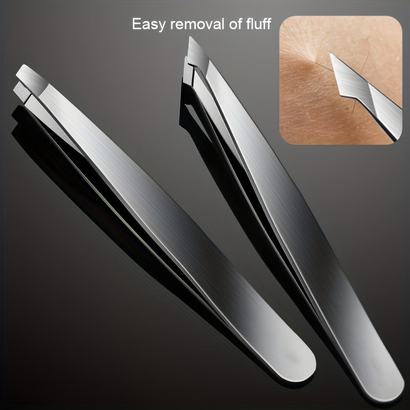 4pcs Stainless Steel Tweezers Set Eyebrow Splinter & Ingrown Hair Removal Tools with Storage Bag for Men & Women Eyebrow Grooming Tools