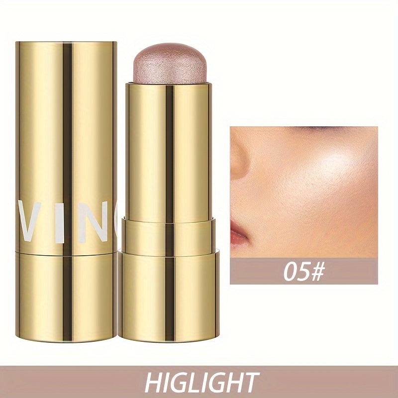 Multifunctional Highlighter Blush Stick - Brightening & Contouring Makeup Stick with Plant-Based Squalane, 3 Shades (Pink, Beige, Brown) for Cheeks, Lips, Eyes - Long-Lasting Shine, Easy Application, No Smudge, No Transfer, Beauty Enhancement, Sleek Metal