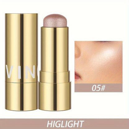 Multifunctional Highlighter Blush Stick - Brightening & Contouring Makeup Stick with Plant-Based Squalane, 3 Shades (Pink, Beige, Brown) for Cheeks, Lips, Eyes - Long-Lasting Shine, Easy Application, No Smudge, No Transfer, Beauty Enhancement, Sleek Metal
