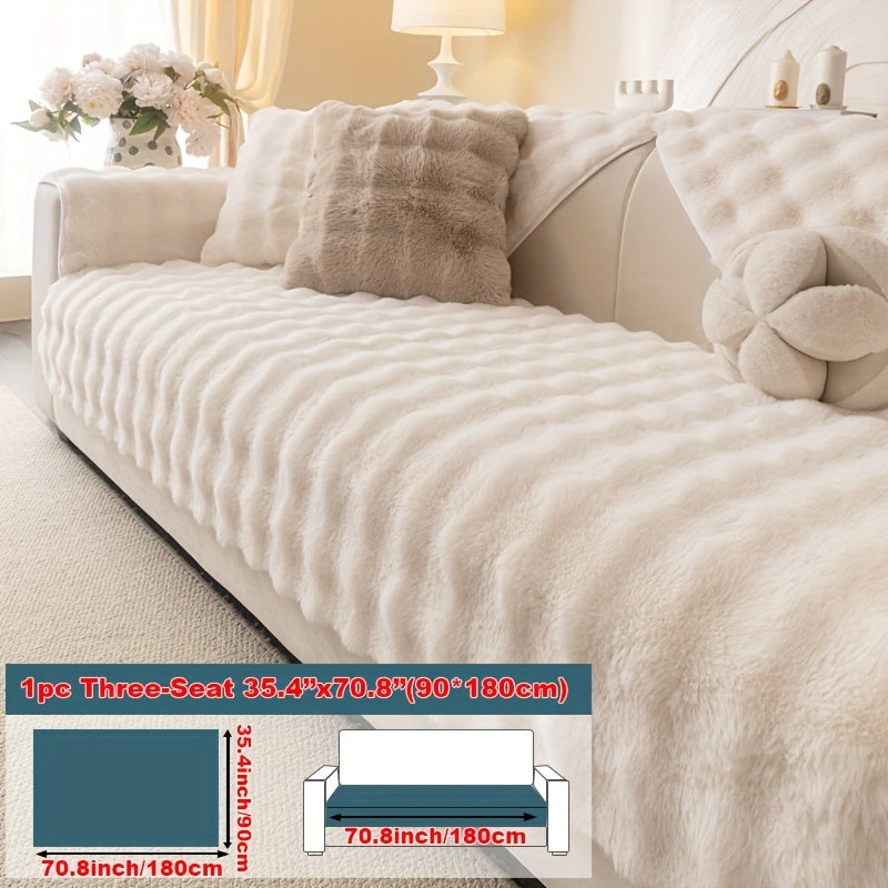 1pc Faux Rabbit Plush Sofa Cushion - Winter Warm Thickened Soft and Cozy Non-Slip Furniture Protector for Living Room, Bedroom, and Office