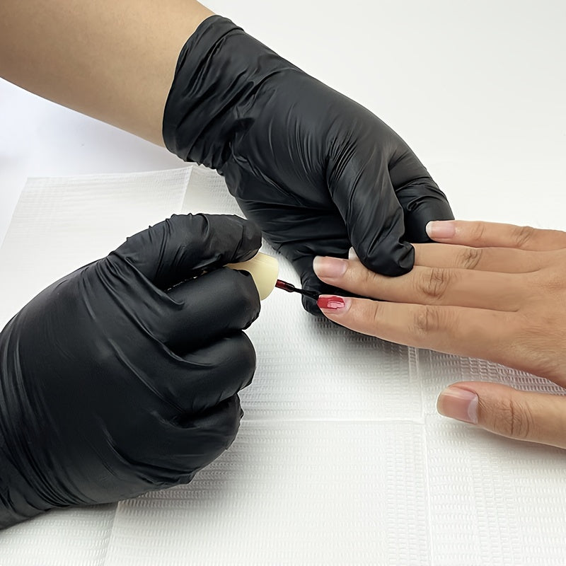 50/100PCS Black Disposable Nitrile Gloves, Household Cleaning Disposable Nitrile Gloves, Hairdressing and Nail Art Tools, Disposable Apparel