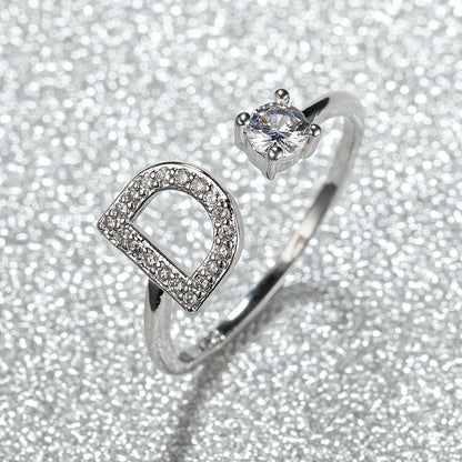 Elegant Adjustable Alphabet Ring | Chic Alloy with Glass Accents | Perfect for Daily Wear & Gifting on Mother's Day or Christmas