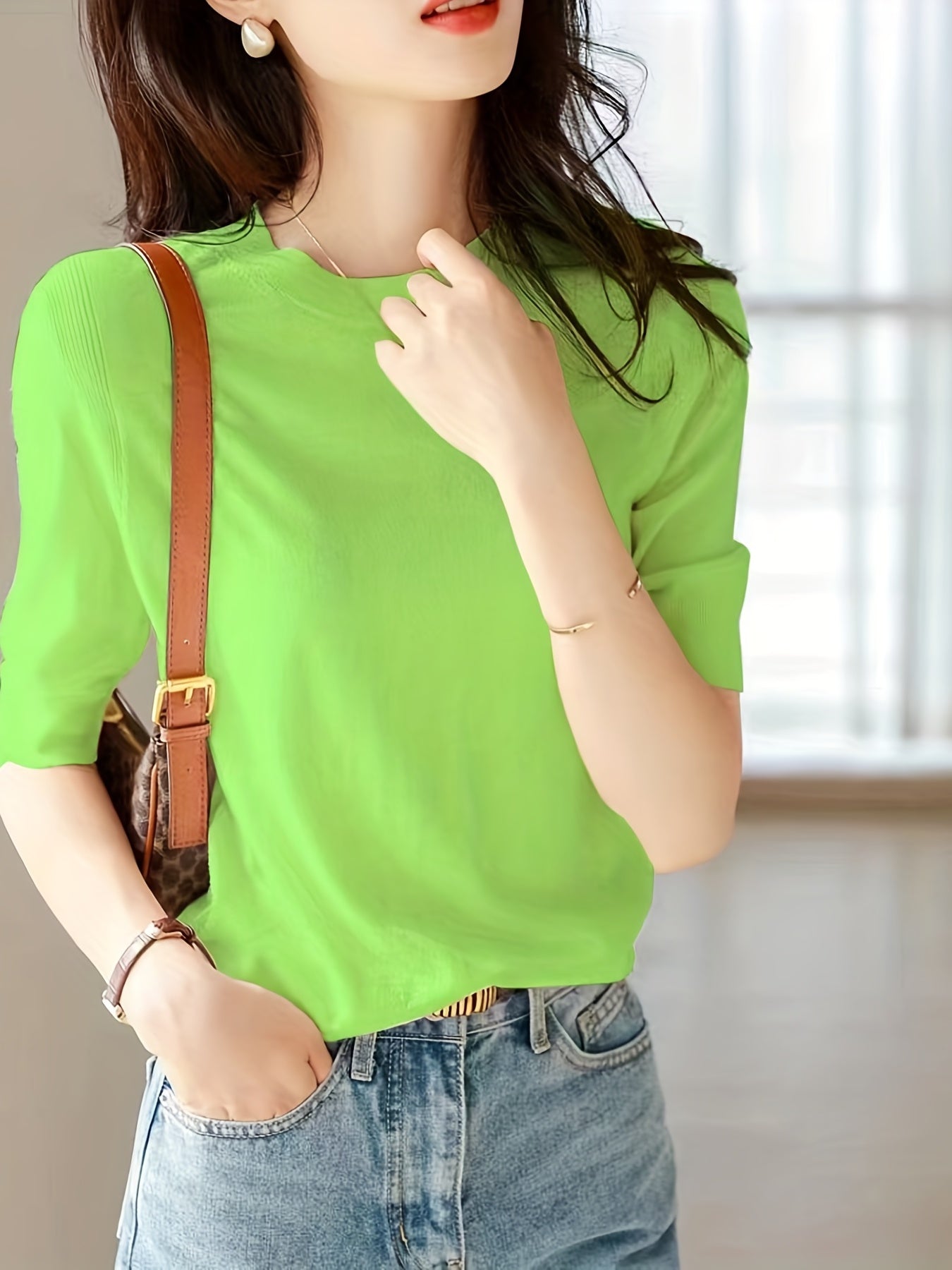 Pullover Short Sleeve Ice Fiber Fabric Soft Comfortable Versatile Simple