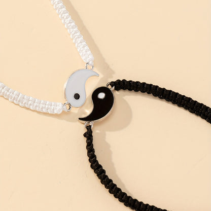 [Best Friend Bracelets] Two Pieces Best Friend Bracelets Adjustable Cord Yin And Yang Matching Bracelets for Bff Friendship Relationship Boyfriend Girlfriend Valentine's Day Gift