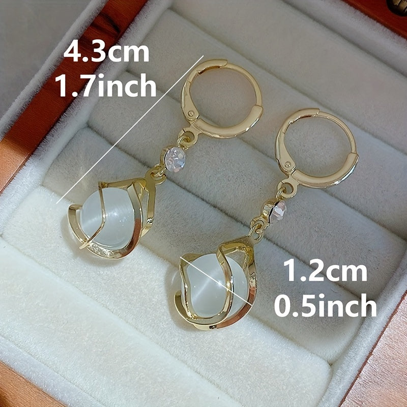 A Pair of Stylish Cat-Eye Stone Earrings for Sophisticated Women, Perfect for Everyday Wear