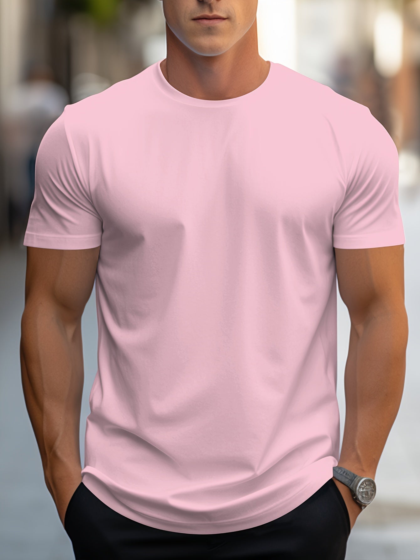 2026 New Year New T-Shirt, Christmas Apparel Base Layer, Men's Minimalist Solid Color Regular Fit T-Shirt, Body-Shaping Essential! Daily Must-Have! Versatile, Short Sleeve yyds! Simple Yet Not Plain
