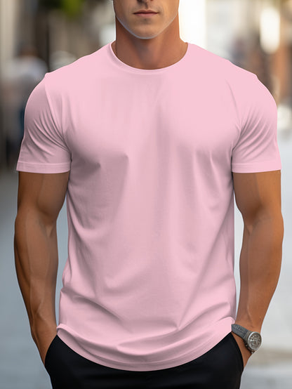 2026 New Year New T-Shirt, Christmas Apparel Base Layer, Men's Minimalist Solid Color Regular Fit T-Shirt, Body-Shaping Essential! Daily Must-Have! Versatile, Short Sleeve yyds! Simple Yet Not Plain