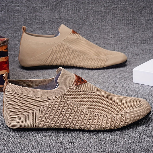 Men'S Casual Slip-On Sneakers - Beige Fabric, Round Toe, Rubber Sole, All-Season Athletic Shoes for Walking, Hiking, Tennis, and Daily Wear, Casual Athletic Shoes | Modern Casual Sneakers | Slipon Comfort