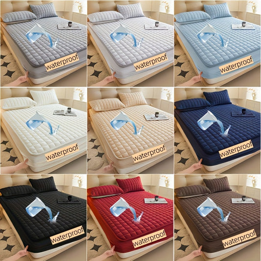 1pc Soft Comfortable Solid Color Quilted Mattress Protector (Without Pillow And Core), Fitted Bed Sheet Only with Deep Pocket for Bedroom, Guest Room