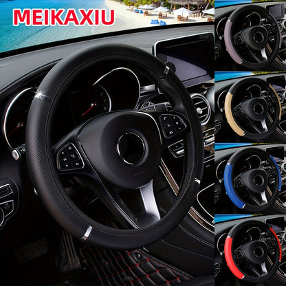 Steering Wheel Cover - Non-Slip Grip, Faux Leather Steering Wheel Wrap with Metallic Accent, Fit for Most Cars, Trucks, SUVs - All-Season Use, Easy Installation (No Inner Circle Needed) - Available in Black, Brown, Red, Blue, - Compatible with Most Vehicl