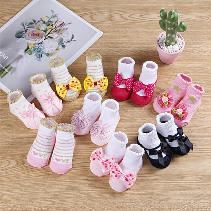 Baby Girl Cute Fashion Bowknot Flower Socks Fit 0-24 Months