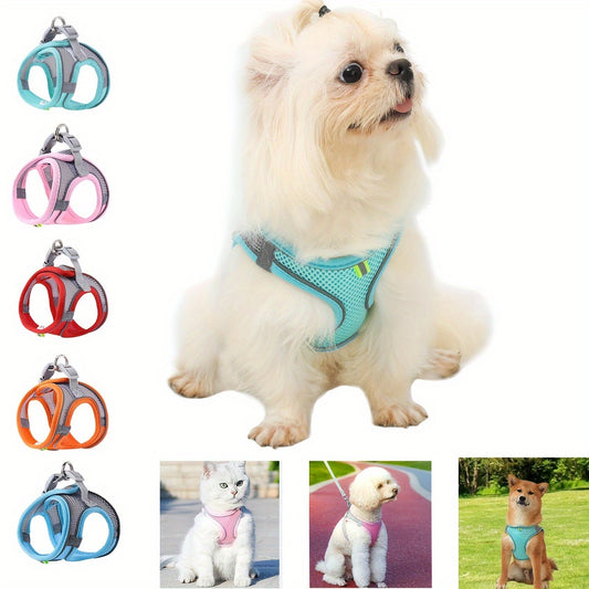 MiTOOE 1pc Soft Breathable Mesh Escape-Proof Adjustable No-Pull Reflective Vest Harness for Small Dogs & Cats - Comfortable Safe Walking Harness with Grid Pattern, Multi-Color Options, Small Breathable Dog Harness