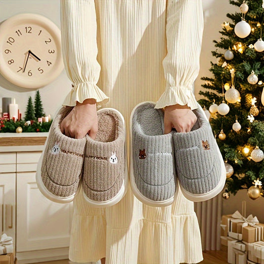 Solid Color Home Warm Slippers with Soft EVA Soles, Comfortable Fuzzy Closed-Toe Shoes, Non-Slip Plush Indoor Footwear