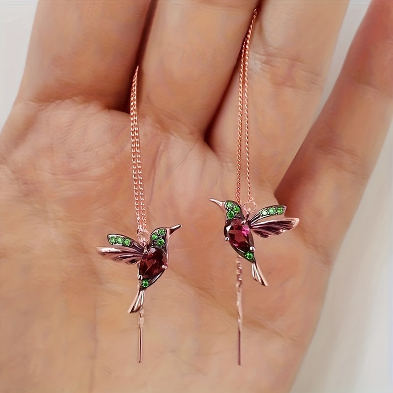 1Pair Elegant Bird Inlaid Zirconia Linear Earrings for Women Party Additions Wedding Jewelry