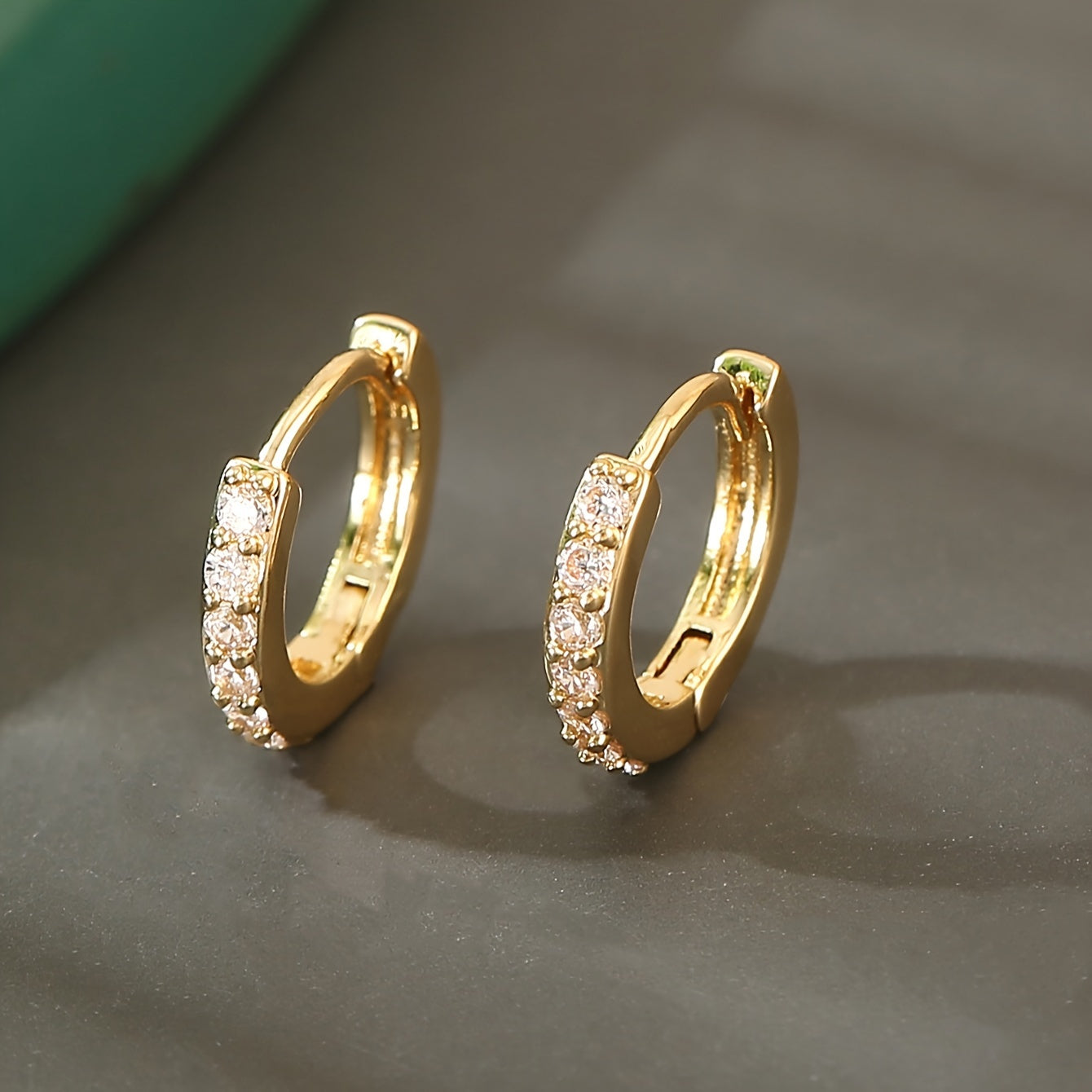 Trendy Copper Earrings with Green Zirconia, Unique Hip-Hop Style, Perfect for a Date Gift, Dazzling Circular Design