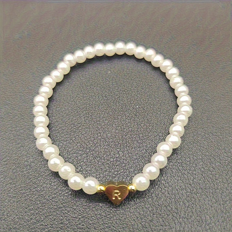 Hot Classic A-Z Heart Lnitial Letter Bracelet Women Temperament Lmitation Imitation Pearl Bead Bracelet for Women Jewelry Gift