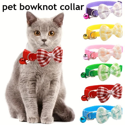[Holiday Cat Collar] 1pc Adjustable Plaid Cat Collar with Bow Tie | Perfect for Holiday Dress Up and Everyday Wear