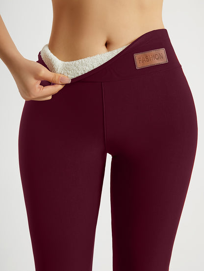 Solid color casual warm and thickened sports long leg pants, casual high waisted elastic slim fit leggings, Women's yoga sportswear