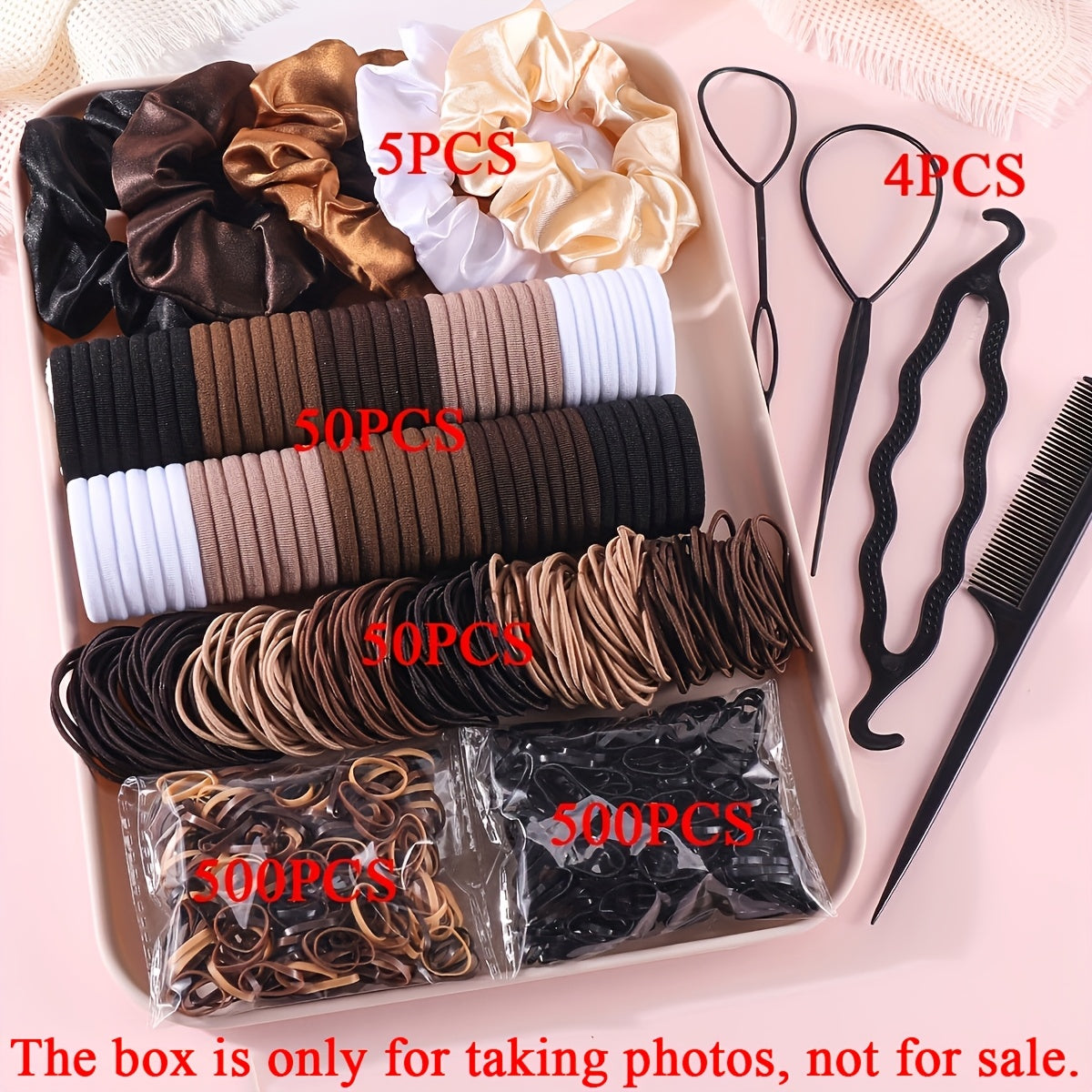 1109pcs Women'S Dark Hair Accessory Set, Elastic Hair Bands, Seamless Ponytail Headbands, Simple Style Hair Bands, Disposable Rubber Bands, No Box, for Daily & Casual Wear, All-Season, Solid Color, Woven, Miss, Valentine'S Day, Mardi Gras Day, Easter, for