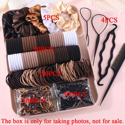 1109pcs Women'S Dark Hair Accessory Set, Elastic Hair Bands, Seamless Ponytail Headbands, Simple Style Hair Bands, Disposable Rubber Bands, No Box, for Daily & Casual Wear, All-Season, Solid Color, Woven, Miss, Valentine'S Day, Mardi Gras Day, Easter, for