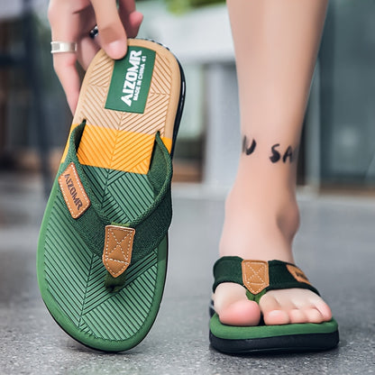 Summer Men's Sandals Trend Match Color Anti-slip Anti-odor Soft Sole Fashion Wear Cloth Belt Flip-flops Men