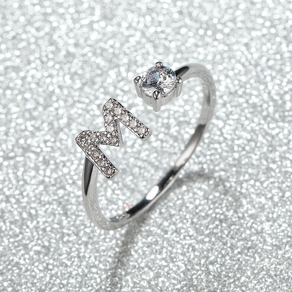 Elegant Adjustable Alphabet Ring | Chic Alloy with Glass Accents | Perfect for Daily Wear & Gifting on Mother's Day or Christmas