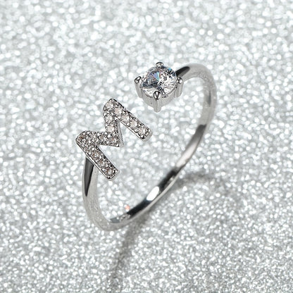 Elegant Adjustable Alphabet Ring | Chic Alloy with Glass Accents | Perfect for Daily Wear & Gifting on Mother's Day or Christmas