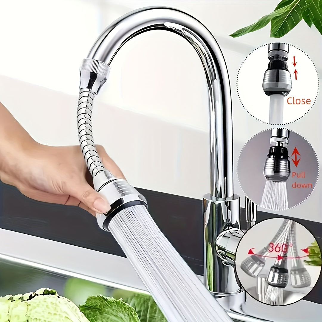 High Pressure Kitchen Faucet Extender with 360° Rotatable Spout & 2 Spray Modes (Steady Stream/Spray) - Water-Saving Bathroom & Kitchen Faucet Adapter, No Electricity Needed, Easy Install, Versatile Water Flow | Sleek Chrome Finish | Easy