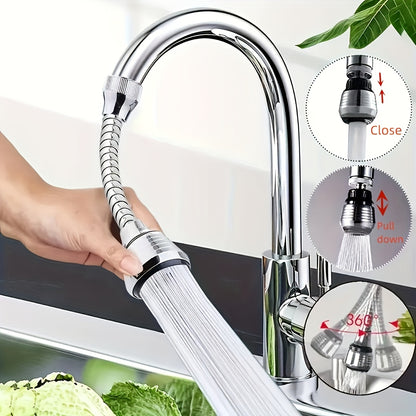 High Pressure Kitchen Faucet Extender with 360° Rotatable Spout & 2 Spray Modes (Steady Stream/Spray) - Water-Saving Bathroom & Kitchen Faucet Adapter, No Electricity Needed, Easy Install, Versatile Water Flow | Sleek Chrome Finish | Easy