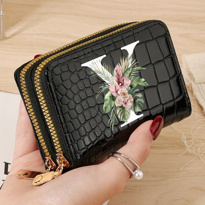 Simple, Stylish, Elegant Letter Printed Women's Credit Card Wallet, Large Capacity Multi Card Holder, Double Zipper Card Holder