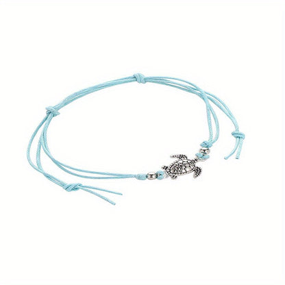 Adjustable Length Retro Hemp Turtle Anklet Handwoven Turtle Beach Foot Jewelry