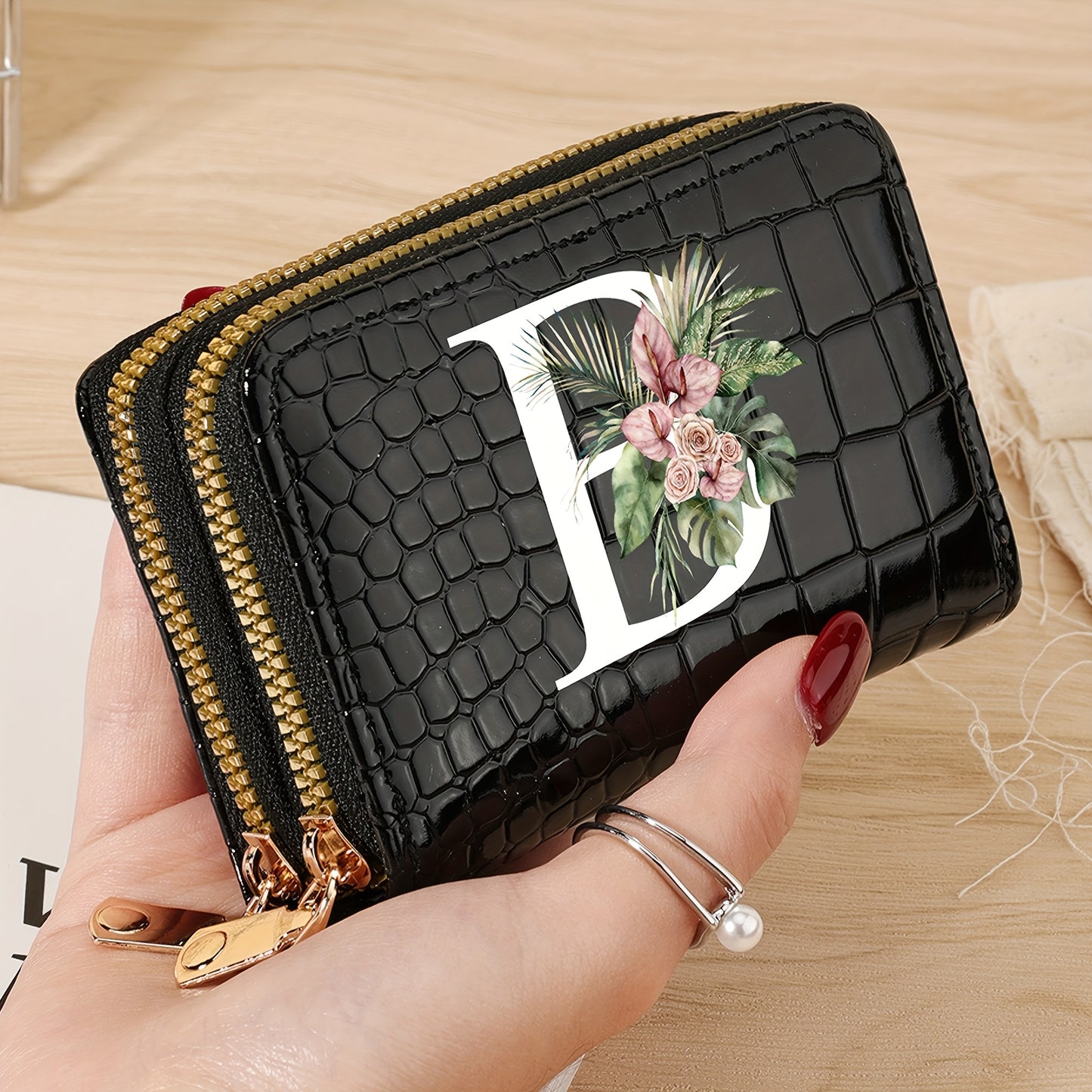 Simple, Stylish, Elegant Letter Printed Women's Credit Card Wallet, Large Capacity Multi Card Holder, Double Zipper Card Holder