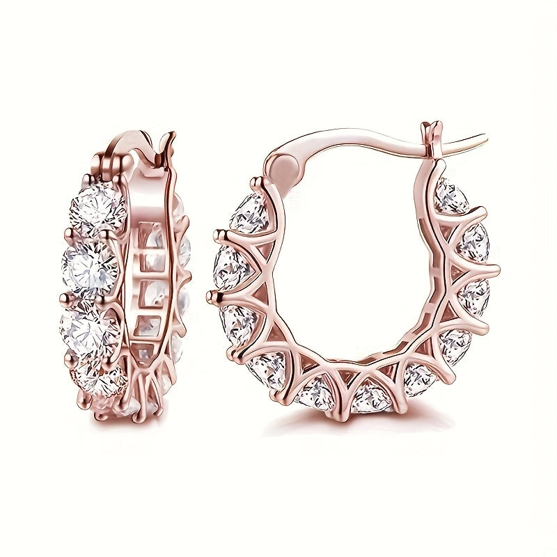 [Zirconia Hoop Earrings] Elegant Zirconia Inlaid Circular Hoop Earrings for Women, Perfect for Engagement Parties, Daily Wear, And Stylish Jewelry