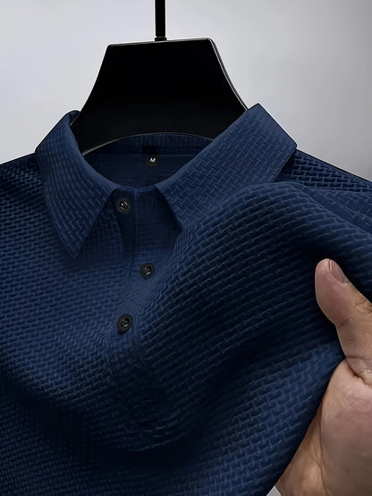 2024 New Ice Slicky Fiber Fabric Jacquard Casual Sports Top, Men's High-End Summer Solid Color Short-Sleeve T-Shirt for Golf, Fishing, Basketball, Camping, Gym Swimming and Beach Shirts with Turn Collar